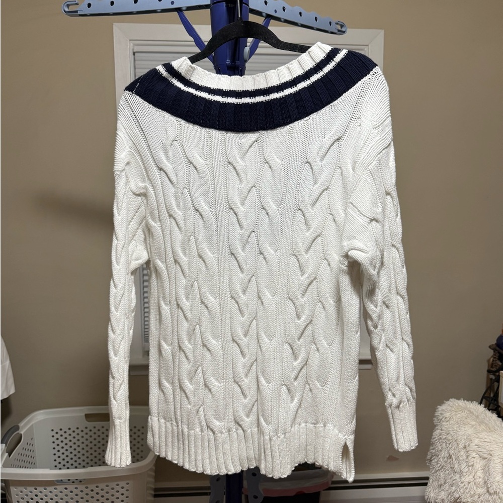Lane Bryant Size 14/16- Women's White and Navy Cable Knit Sweater - Picture 5 of 5